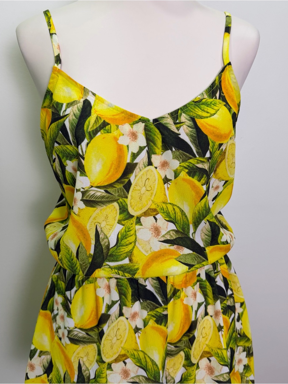 Show Me Your Mumu Size S Lemon Print Spaghetti Strap Romper - Yellow Green - Picture 2 of 7
